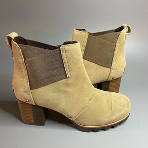 Sorel Addington Chelsea Block Heel Ankle Boots Sandy Tan Kettle 9.5